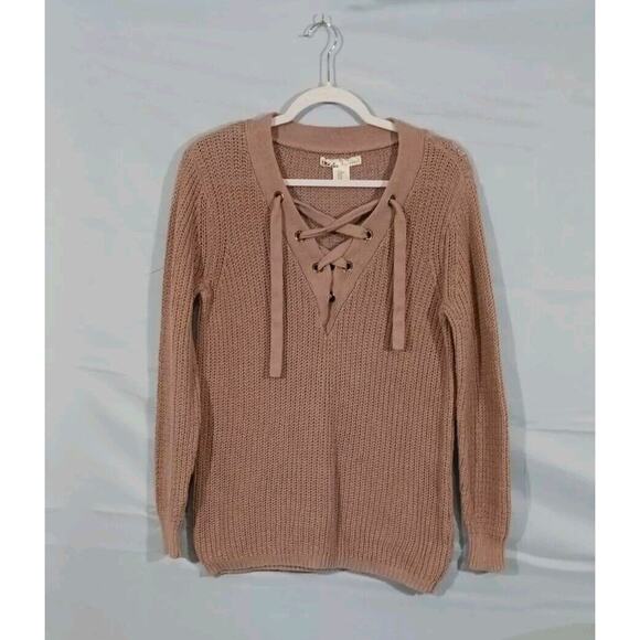 Kaisely by Anthropologie Women's Medium Long Sleeve Lace Up Sweater Pink Mauve - Picture 1 of 4